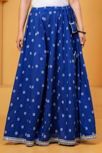 Clothy N Wave Embroidered Women Flared Blue Skirt