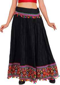 VIKALPS Embroidered Women A-line Black Skirt