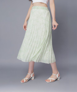 NUEVOSDAMAS Printed Women Flared Light Green Skirt