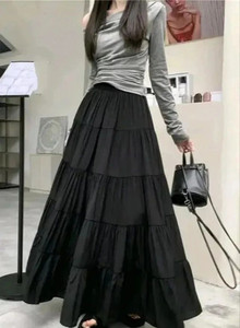 Rudraansh Fashion Solid Women Flared Black Skirt