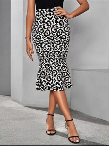 jo jo creation Printed, Solid Women Pencil Beige, Black Skirt