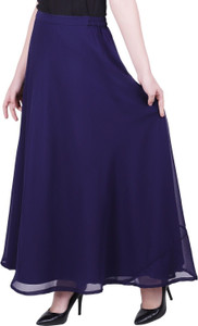 FIRST ARRIVAL Solid Women Flared Blue Skirt