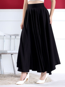 KAHARA Solid Women Flared Black Skirt