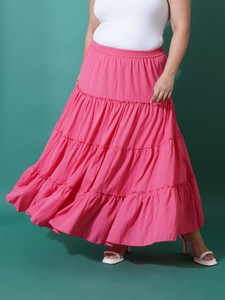 U&F Beyond Solid Women Flared Pink Skirt