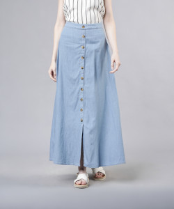 Tokyo Talkies Solid Women Flared Light Blue Skirt