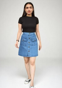 Qitty Solid Girls Straight Blue Skirt