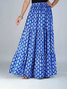 Kastoori Collection Floral Print Women Tiered Blue Skirt