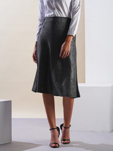 Globus Self Design Women Flared Grey Skirt