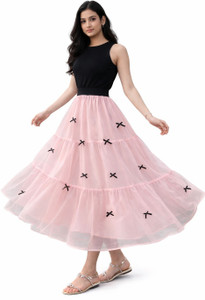 velmor threads Solid Women Flared Pink Skirt