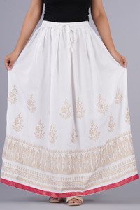 THE FABTASTICS महिलाओं के लिए प्रिंटेड प्लीटेड सफेद स्कर्ट