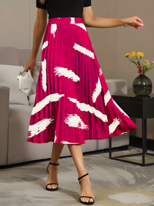 ZWERLON Printed Women A-line Pink, White Skirt