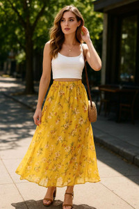 Sands Apparel Floral Print Women Regular Yellow Skirt