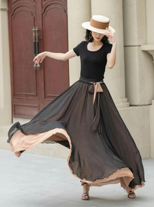 3Buddy Fashion Solid Women Flared Black, Beige Skirt
