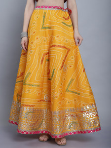 JABAMA Embroidered Women Flared Yellow Skirt