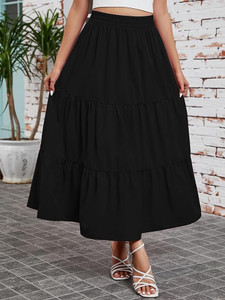 sarojani Solid Women Gathered Black Skirt
