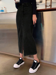 KOTTY Solid Women Straight Black Skirt