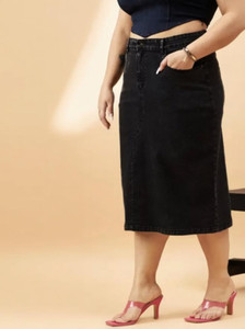 Tripursundari Fashion Solid Women Straight Black Skirt