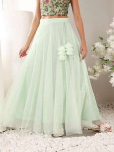 Frolic Rolic Solid Women Flared Light Green Skirt