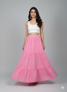 Mirayya Solid Women Flared Pink Skirt