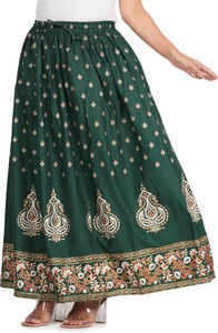 AARMAD Printed Women Flared Green Skirt