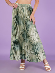 Herway Printed Women A-line Light Green Skirt