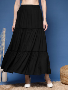 Daevish Solid Women Flared Black Skirt