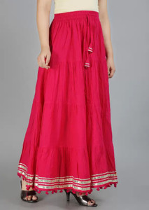 ANGINI Embellished Women Flared Pink Skirt