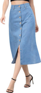 MSFISHUINDUSTRY Solid Women Flared Light Blue Skirt