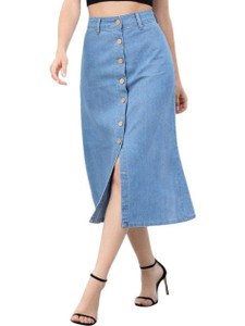 MSFISHUINDUSTRY Abstract Women Flared Light Blue Skirt