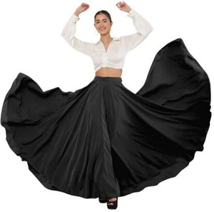 PINZOR Solid Women Flared Black Skirt