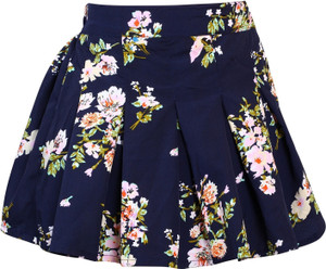 Alisha Moda Printed Girls Pleated Dark Blue Skirt