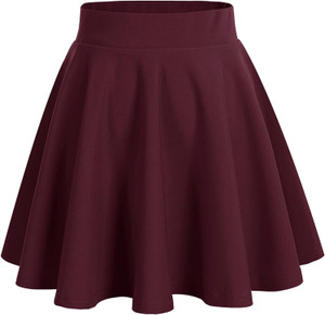 Woo THiNG Solid Women Flared Maroon Skirt