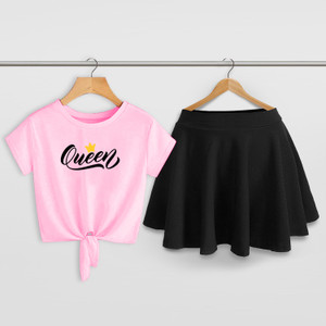 eddlees Abstract Girls Regular Pink, Black Skirt