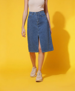 Belliskey Solid Women Straight Blue Skirt