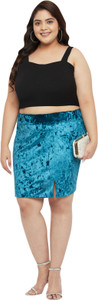 wild U Solid Women Pencil Blue Skirt