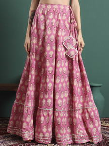 NYPA Floral Print Women Flared Purple Skirt