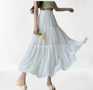 HR FASHION Solid Women Regular White Skirt