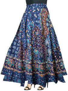 IBBA Printed Women Wrap Around Blue Skirt