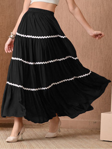 Deklook Self Design Women Flared Black Skirt