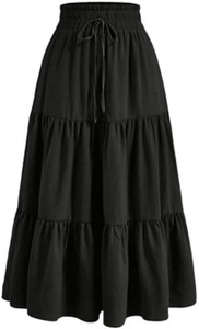 Rudranevi Solid Women Gathered Black Skirt