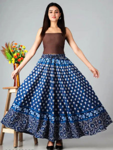 nuwal Printed Women Flared Blue Skirt