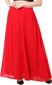 FIRST ARRIVAL Solid Women Flared Red Skirt