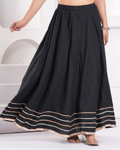 HouseOfCommon Solid Women Flared Black Skirt