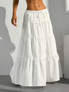 flowervelly Solid Women A-line White Skirt