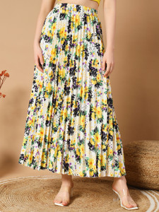 ZWERLON Floral Print Women A-line White Skirt