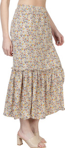 NUEVOSDAMAS Floral Print Women Layered Beige Skirt