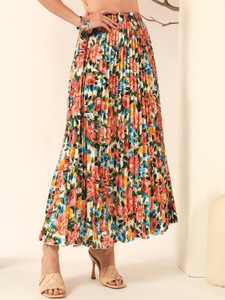 ZWERLON Printed Women Pleated Multicolor Skirt
