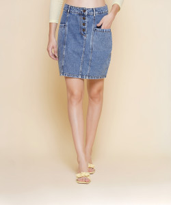 Puella Solid Women Straight Blue Skirt