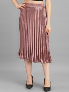 ZWERLON Solid Women Pleated Grey Skirt