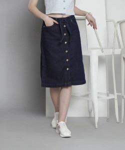 Revella Solid Women Straight Blue Skirt